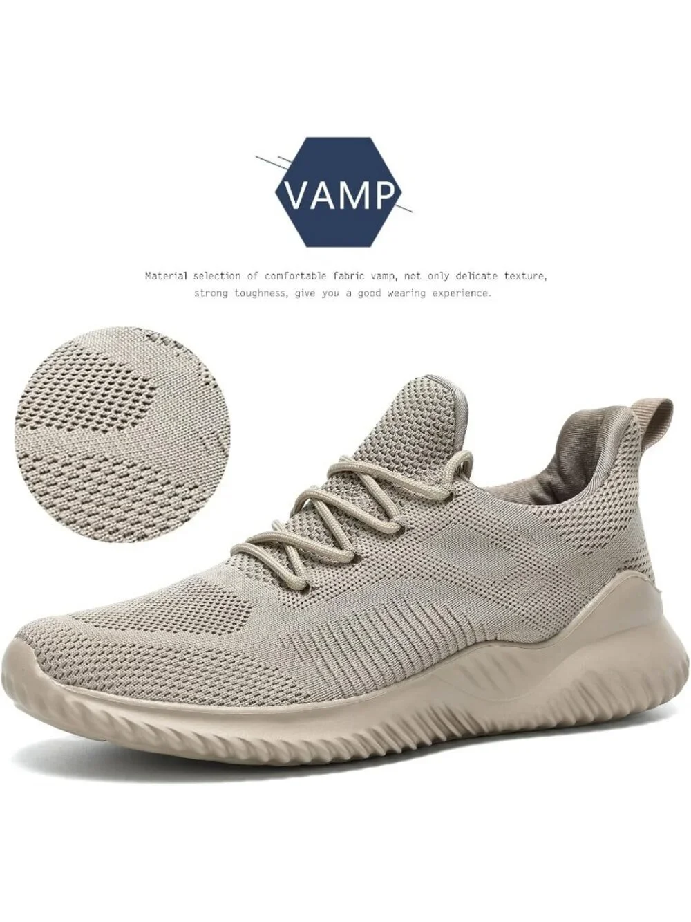 Men's Khaki Non Slip Running Shoes Ultra Light Breathable Casual Walking Shoes